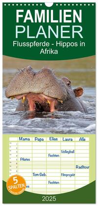 Familienplaner 2025 - Flusspferde Magie des Augenblicks - Hippos in Afrika mit 5 Spalten (Wandkalender, 21 x 45 cm) CALVENDO