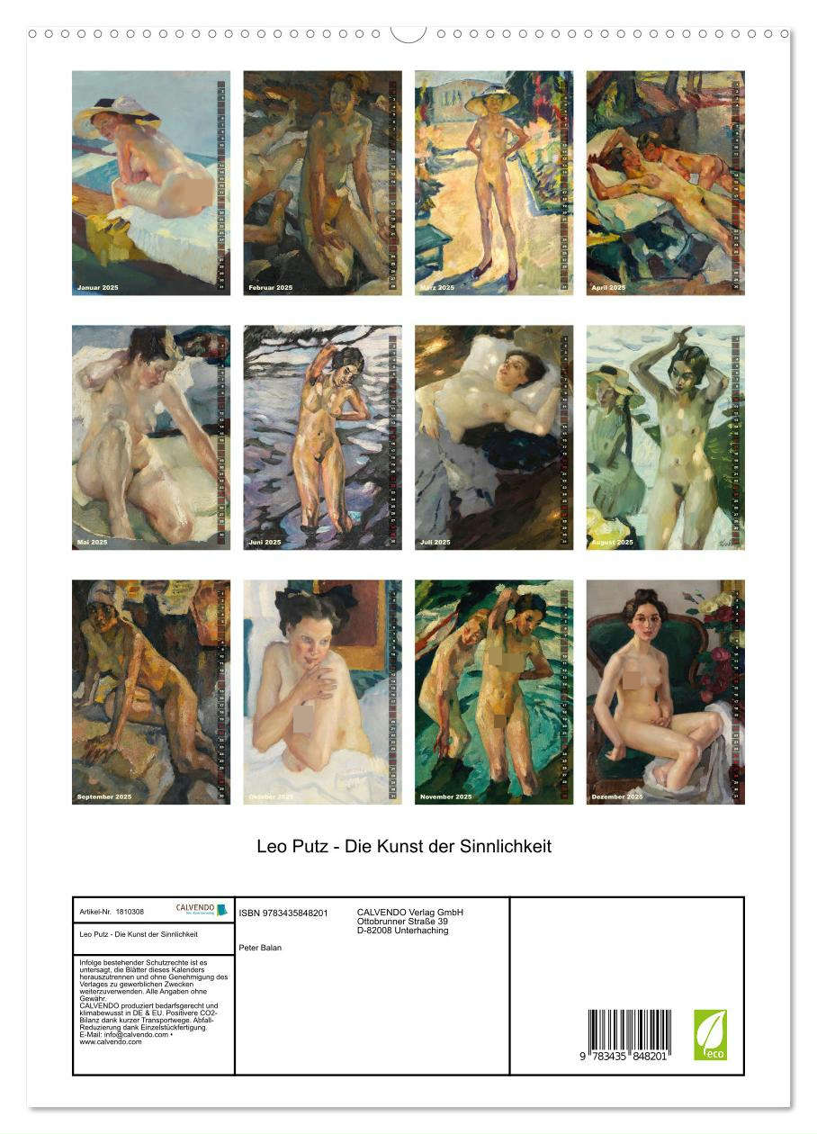 Leo Putz - Die Kunst der Sinnlichkeit (hochwertiger Premium Wandkalender 2025 DIN A2 hoch), Kunstdruck in Hochglanz