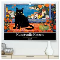 Kunstvolle Katzen (hochwertiger Premium Wandkalender 2025 DIN A2 quer), Kunstdruck in Hochglanz