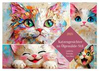 Katzengesichter im Ölgemälde-Stil. Liebliche Portraits fürs Herz (Wandkalender 2025 DIN A3 quer), CALVENDO Monatskalender