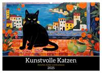 Kunstvolle Katzen (Wandkalender 2025 DIN A2 quer), CALVENDO Monatskalender