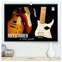 ROCKGITARREN in Szene gesetzt (hochwertiger Premium Wandkalender 2025 DIN A2 quer), Kunstdruck in Hochglanz