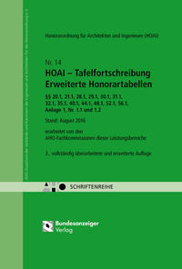 HOAI – Tafelfortschreibung Erweiterte Honorartabellen §§ 20.1, 21.1, 28.1, 29.1, 20.1, 32.1, 35.1, 40.1, 44.1, 48.1, 52.1, 56.1, Anlage 1, Nr 1.1 und 1.2