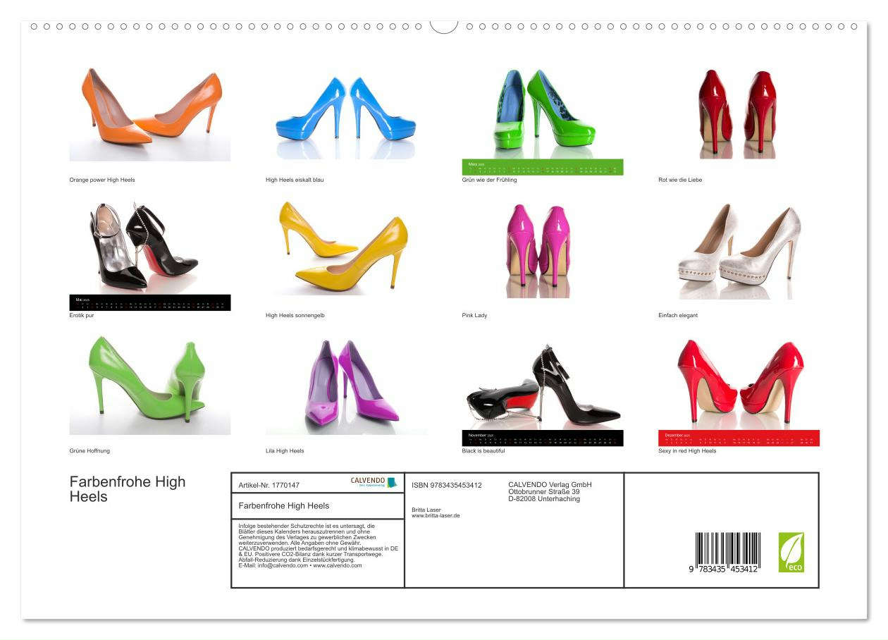 Farbenfrohe High Heels (hochwertiger Premium Wandkalender 2025 DIN A2 quer), Kunstdruck in Hochglanz