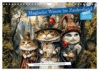 Magische Wesen im Zauberland - Fantasie-Tiere im Steampunk-Kalender (Wandkalender 2025 DIN A4 quer), CALVENDO Monatskalender