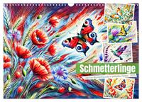 Schmetterlinge und ihre Blumenfreunde in lebhaften Farben (Wandkalender 2025 DIN A3 quer), CALVENDO Monatskalender