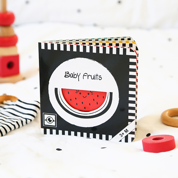 Baby Fruits: Kontrastbuch für Babys mit Öffnungen · kontrastreiche Bilder angepasst an Babyaugen · Schwarz Weiß Primärfarben Buch für Neugeborene · Mein erstes Bilderbuch · Montessori Buch