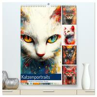 Katzenportraits. Moderne Samtpfoten-Kunst (hochwertiger Premium Wandkalender 2025 DIN A2 hoch), Kunstdruck in Hochglanz