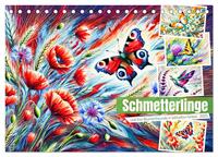 Schmetterlinge und ihre Blumenfreunde in lebhaften Farben (Tischkalender 2025 DIN A5 quer), CALVENDO Monatskalender