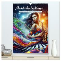 Musikalische Magie – Frauen in klangvollen Kleidern aus Noten und Farbe (hochwertiger Premium Wandkalender 2025 DIN A2 hoch), Kunstdruck in Hochglanz