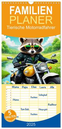 Familienplaner 2025 - Tierische Motorradfahrer mit 5 Spalten (Wandkalender, 21 x 45 cm) CALVENDO