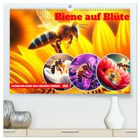 Biene auf Blüte - Faszinierende Details durch künstliche Intelligenz (hochwertiger Premium Wandkalender 2025 DIN A2 quer), Kunstdruck in Hochglanz