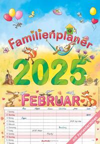 Alpha Edition - Familienplaner Cartoon 2025, 23,7x34cm, Familienkalender mit 6 Spalten und vielen Zusatzinformationen, 1 Monat auf 1 Seite, Ferientermine DE/AT/CH und deutsches Kalendarium