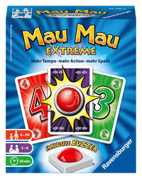 Ravensburger 26701 - Mau Mau Extreme, Kartenspiel mit Buzzer, Klassiker für 2-6 Spieler, Ablegespiel für Kinder und Erwachsene ab 6 Jahren