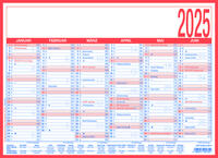 Zettler - Arbeitstagekalender 2025, 29x21cm, Plakatkalender mit 6 Monaten auf 1 Seite, Mondphasen, Arbeitstage-, Tages- und Wochenzählung, Ferientermine und deutsches Kalendarium