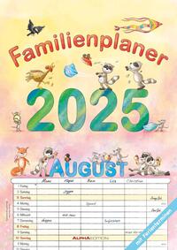 Alpha Edition - Familienplaner Cartoon 2025 Familienkalender, 29,7x42cm, Kalender mit 6 Spalten für Termine, Ferienterminen (DE/AT/CH) und viel Platz für Notizen, Illustrationen von Bayer Design