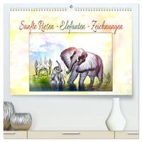 Sanfte Riesen - Elefanten-Zeichnungen (hochwertiger Premium Wandkalender 2025 DIN A2 quer), Kunstdruck in Hochglanz