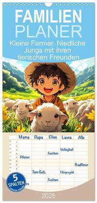 Familienplaner 2025 - Kleine Farmer. Niedliche Jungs mit ihren tierischen Freunden mit 5 Spalten (Wandkalender, 21 x 45 cm) CALVENDO