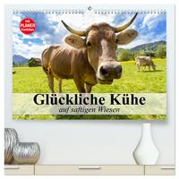 Glückliche Kühe auf saftigen Wiesen (hochwertiger Premium Wandkalender 2025 DIN A2 quer), Kunstdruck in Hochglanz