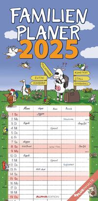 Alpha Edition - Familienplaner Happy 2025 Familien-Timer, 22x45 cm, Familienkalender mit 5 Spalten, Ferienterminen, 100-jährigem Kalender, Illustrationen von GUNGA und deutschem Kalendarium