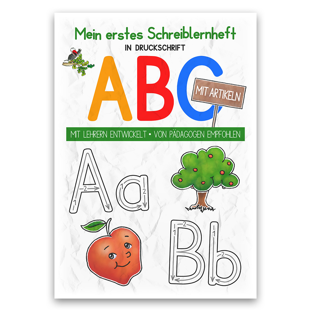 Mein buntes Kinder-ABC DIN A4 laminiert + Mein erstes Schreiblernheft - Set in Druckschrift