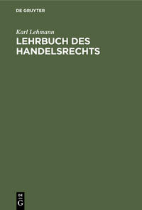 Lehrbuch des Handelsrechts