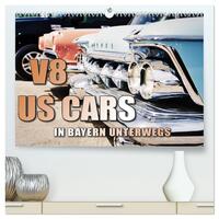 V8 US Cars unterwegs in Bayern (hochwertiger Premium Wandkalender 2025 DIN A2 quer), Kunstdruck in Hochglanz