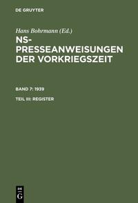 NS-Presseanweisungen der Vorkriegszeit / 1939. Register