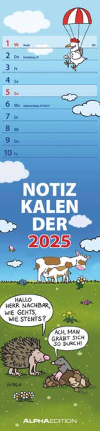 Alpha Edition - Notizkalender Humor 2025 Steifenplaner, 15x64cm, Kalender mit lustigen Cartoons und Sprüchen, Monatsübersicht, Notizmöglichkeiten für jeden Tag und deutsches Kalendarium