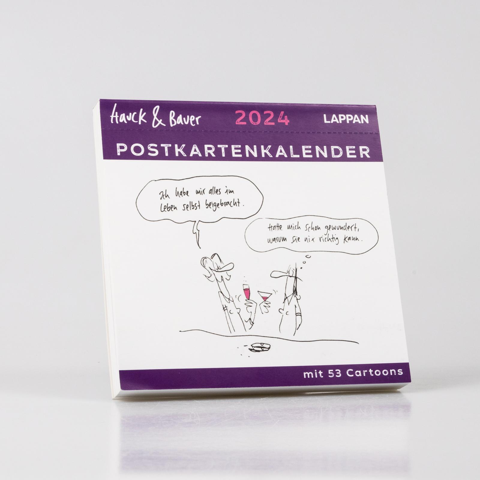 Hauck & Bauer Postkartenkalender 2024: Cartoons zum Aufstellen und Verschicken