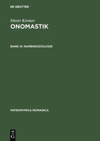 Dieter Kremer: Onomastik / Namensoziologie