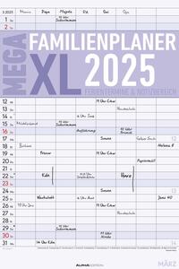 Alpha Edition - Der MEGA-Familienplaner XL 2025 Familientimer, 33x49,5cm, Familienkalender mit 8 Spalten für Termine, viel Platz für Notizmöglichkeiten, Ferientermine DE/AT/CH, deutsches Kalendarium