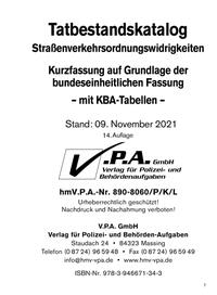 15. Ergänzungslieferung Bundeseinheitlichen Tatbestandskatalog Kurzfassung incl. KBA-Tabellen, Stand 01. September 2023