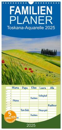 Familienplaner 2025 - Toskana-Aquarelle 2025 mit 5 Spalten (Wandkalender, 21 x 45 cm) CALVENDO