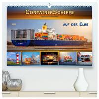 Containerschiffe auf der Elbe (hochwertiger Premium Wandkalender 2025 DIN A2 quer), Kunstdruck in Hochglanz