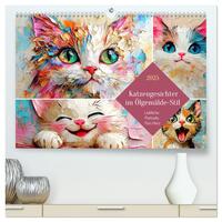 Katzengesichter im Ölgemälde-Stil. Liebliche Portraits fürs Herz (hochwertiger Premium Wandkalender 2025 DIN A2 quer), Kunstdruck in Hochglanz