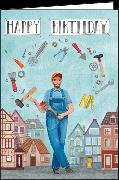 Doppelkarte / Happy Birthday (Handwerker) / Hoch