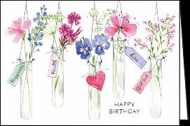 Doppelkarte / Happy Birthday (Blumen in Gläsern) / Quer